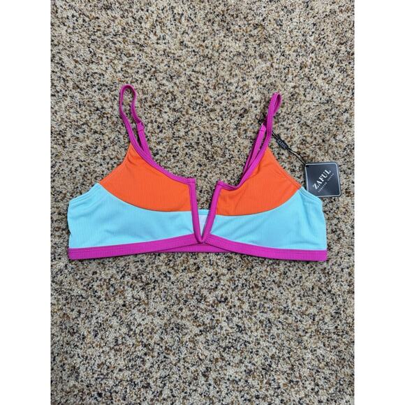 Zaful Women's V-Wired Bikini Pink Blue‎ Colorblock Ribbed 2 Piece Swimwear L - Picture 4 of 10